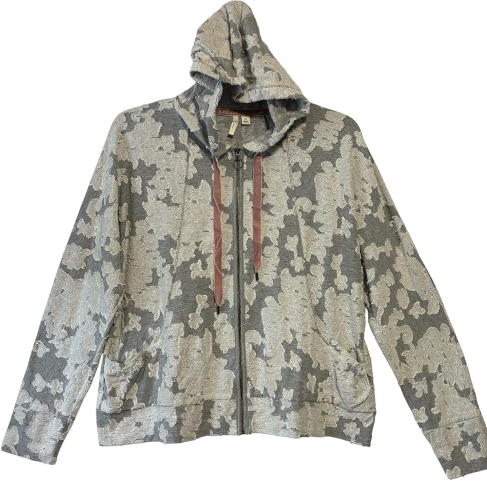 C Active Gray Floral Distressed Burnout Zip Up Hoodie Slate Gray Y2K XL
